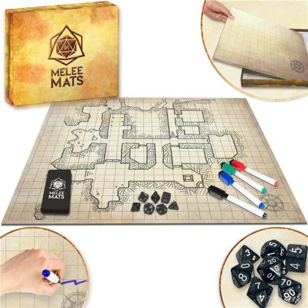 DND Map Starter Kit - 23 x 27" Double Sided, Wet/Dry Erase Battle Terrain